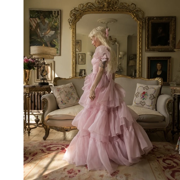 NWT Pink Mademoiselle Ruffle Layered Gown Maxi Dress Wedding Engagement Dress -L - Picture 9 of 17